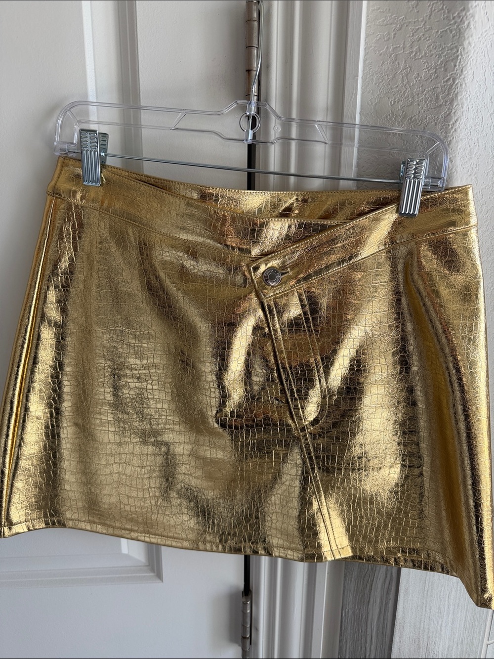 Ronny Kobo Collection Metallic Gold Faux-Croc Mini Skirt